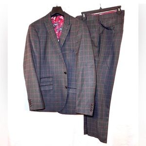 (2-piece) Rare Complete Mens Paisley and Gray Red and Black Windowpane suit 42R